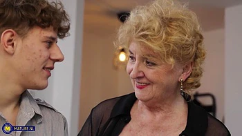 Curvy 72 Year Old Granny Noretta Seduces Her Grandson's Best Friend To Fuck Her Hard On The Couch
