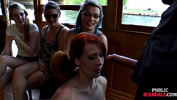 Redhead cougar cockriding on boat