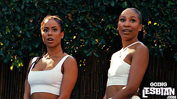 Horny ebony lesbians pleasing one another