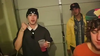 Throat and pussy banged college slut toys her clit