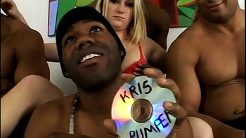 Blonde bitch gets banged by a few huge black dongs