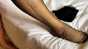 Mature British Mrs MF Layered Up in Blue Stockings - Big Natural Tits & Feet Amateur Homemade