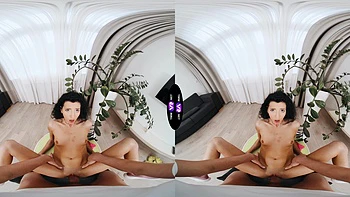 A sexy walk of a brunette teen with long hair in a mini dress