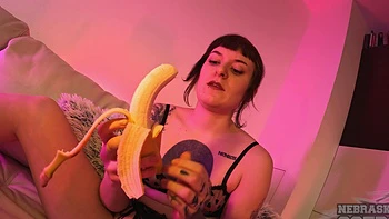 Hot emo teen massages her tattooed pussy with a lube, smokin’ hot!