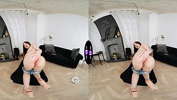 A sexy brunette peels off her clothes and caresses her body in vr