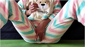 Schoolgirl With Small Tits In Pajamas Masturbate Pussy And Squirting Orgasm