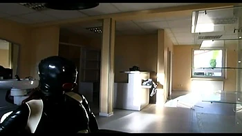 The Dominatrix Mistress Plays with Her New Human Latex Toy