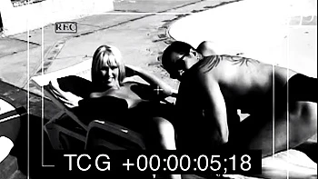 Blonde bitch gets banged in her both holes near the swimming pool