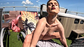 Oiled body of hot blonde Mary Moon in outdoor action