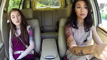 Lesbians make out in car: Licking, Onlyfans  Public Porn