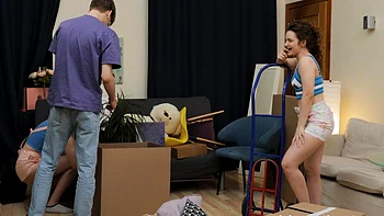 Two cute girls in a miniskirt fucked by a nice man