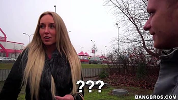 Hot blonde slut fucks in public