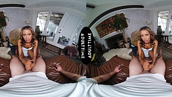 Kylie Le Beau rides a big cock in vr with intense passion on the sofa.