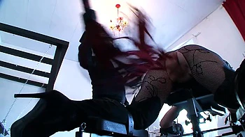 Sexy blonde humiliating ass whipping threesome