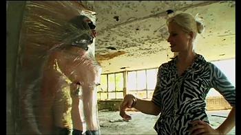 Wrapped in foil humiliating with masked guy