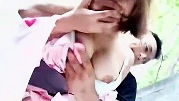 A man appears, touches her body, gives her a blowjob, and inserts a vibrator, causing her to wet herself.