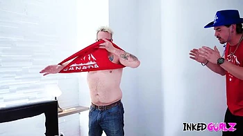 Inked Gurlz - A Tattooed Milf is Muck Hard in the Ass by 2 Cocks in Threesome: Porn