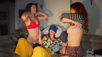 Two red-haired girls have lesbian sex and fuck each other with a vibrator