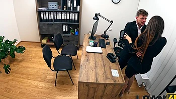 Czech casting with Pavlos and Sakura Hell in an office setting, getting naughty