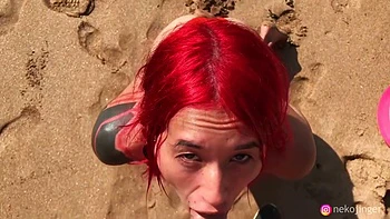 Nora Redmain - Naughty Beach Weekend Giving Head On Public Beach Trailer