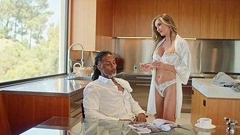 Sexy brunette milf Silvia Saige gets pounded by bbc in thong.