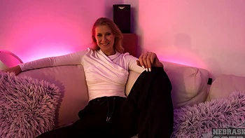 Amateur teen Eyla Moore plays with a huge toy.