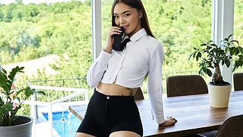 Office masturbation on the table with a skinny girlfriend Kwini Kim