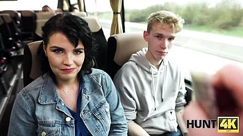 Bus sex in the cowgirl pose with a big-boobed brunette Federika