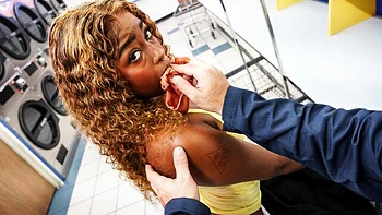 Curly-haired hottie Destiny Mira penetrated by huge white cock