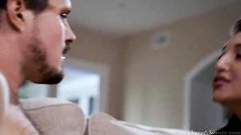 Sexy busty brunette Bella Rolland is jumping on a pretty huge cock