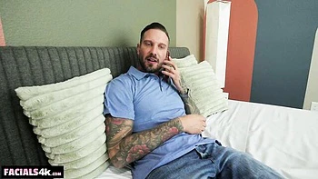 Blonde Thea Summers is sucking two massive dicks on the knees