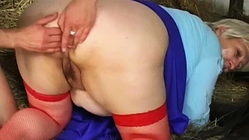 Big-ass grandma anal sex with young stud