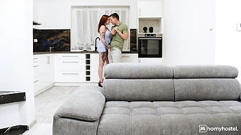 Good sideways pose fuck with a long-legged redhead Eva Ray