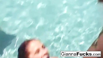 An Interracial Poolside Threeway With Big Boobed Gianna