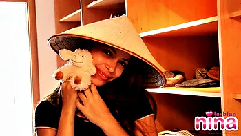 Lesbo Nina strips then gets dressed in the closest