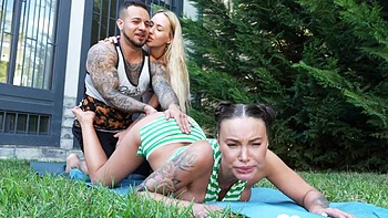 Yoga instructor shares my cock with my neighbor