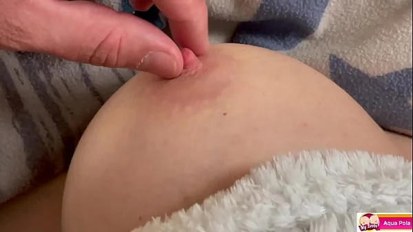 Hand Job with a lot Cum on Big Tits when He Play with My Nipples