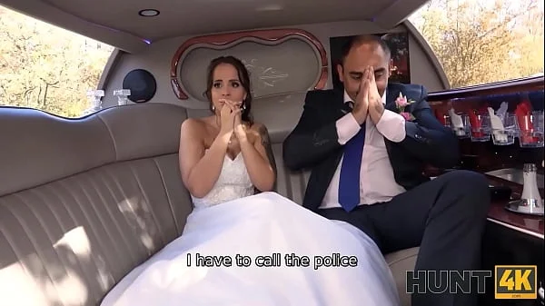 HUNT4K. Random passerby scores luxurious bride in the wedding limo
