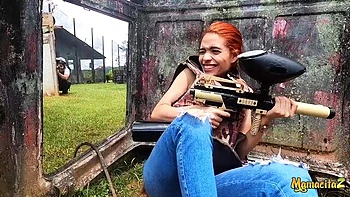 Redhead angel with silicone tits Miranda Banks likes outdoor sex