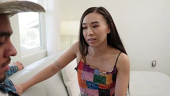 Skinny asian teen Kimmy Kimm rides cock of Rob Banks