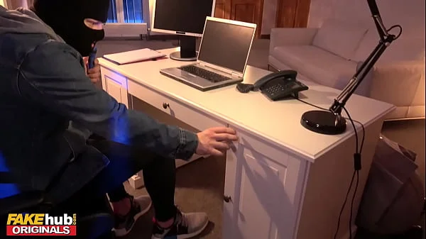 FAKEhub - Natural office MILF Kathy Anderson blows robber from under her desk before lifting her skirt to introduce her wet mature pussy to his big hard cock