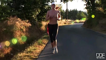 Running with her shapely legs