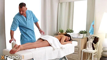 Visit in parlor ends for Asian chick with sex and creampie by XFeeds: Porn