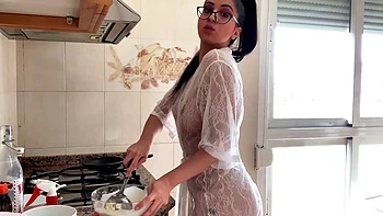 Horny babe with curly hair plays herself