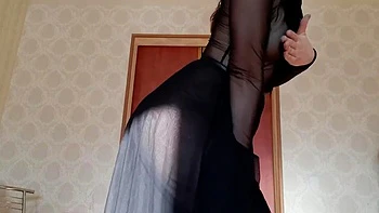Russian beauty exudes dancing in sheer black chiffon long nightgown: Amateur, Babe  Brunette Porn