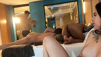 Hot Brazilian Threesome - Cuckold Boyfriend Fucks Two Babes While Girlfriend Watches
