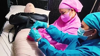 Nurse DominaFireOfficial Mummifies Patient & Fingers His Cock Sounding For Cum - Medical BDSM Bondage