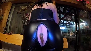 Leather Pants Latina MILF Smoking Cigar & Deep Anal Masturbation - Big Natural Tits & Pussy Show