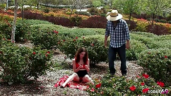 Real Redhead Ginger Teen with saggy natural Tits and Bushy Pussy Pick Up and seduce to Old Young Fuck