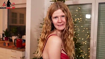 German Teen Biker_97 Gets Horny Masturbating with Glass Dildo Xmas